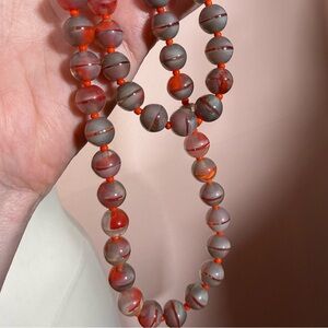 Vintage Red Grey Venetian Art glass beaded long Flapper Necklace 30in Art Deco